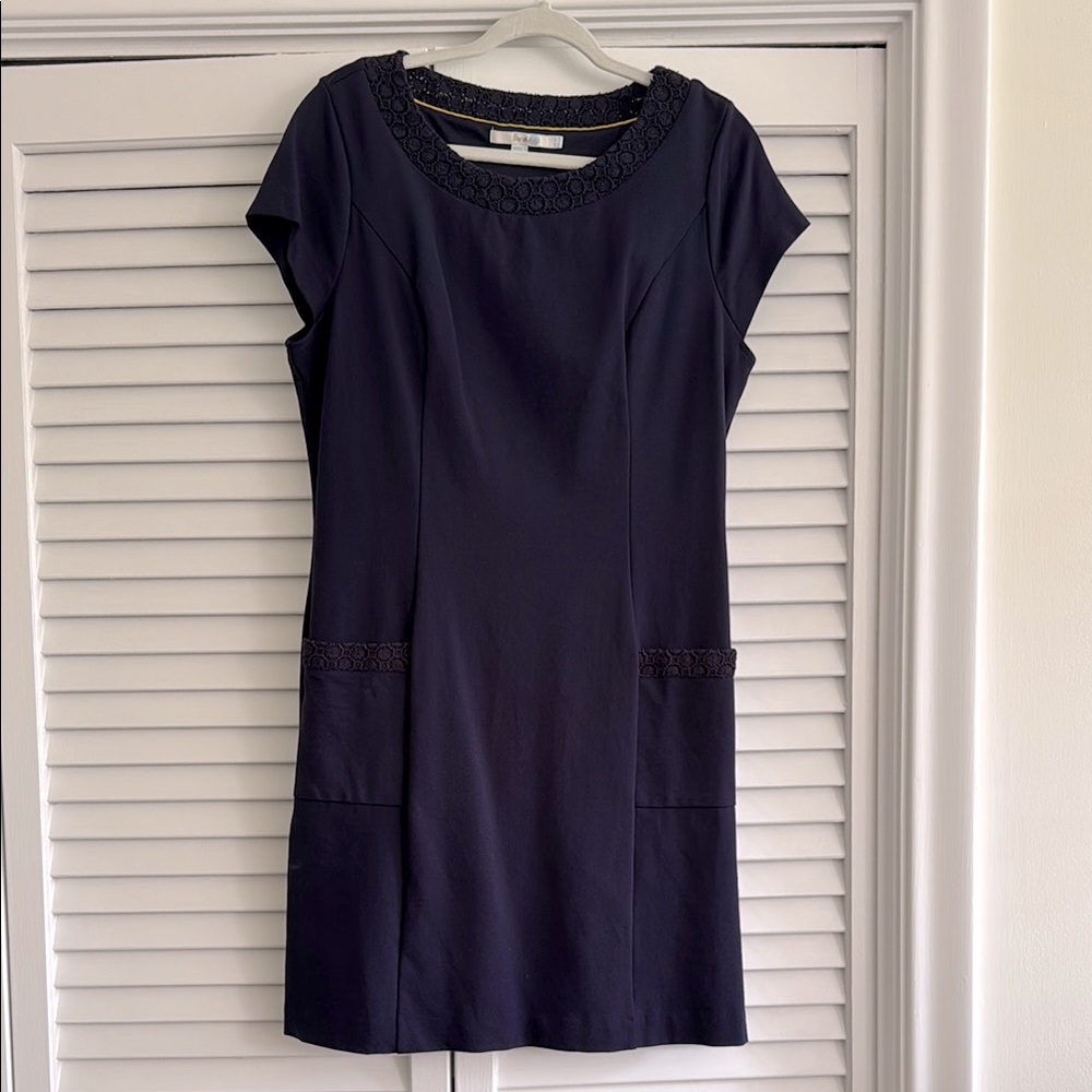 Boden Navy Mini Dress with Lace Trim
